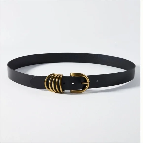 ANTHROPOLOGIE Structured Keeper Belt Brown Leather Gold Buckle Extra Large NWT Anthropologie KEEPER BELT GOLD HARDWARE BLACK LEATHER XL  main image 2